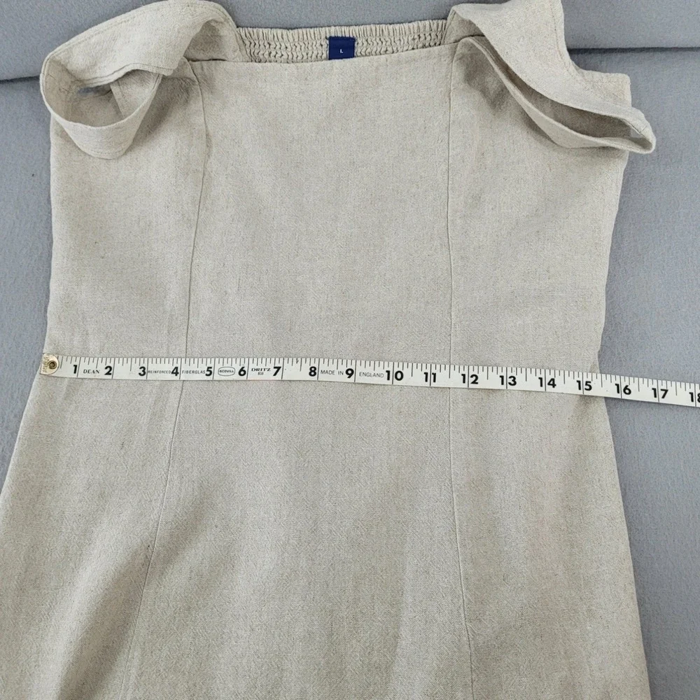 Old Navy Mini Dress Womens L Oatmeal Beige Excellent Linen Blend Smocked Back - Picture 7 of 10